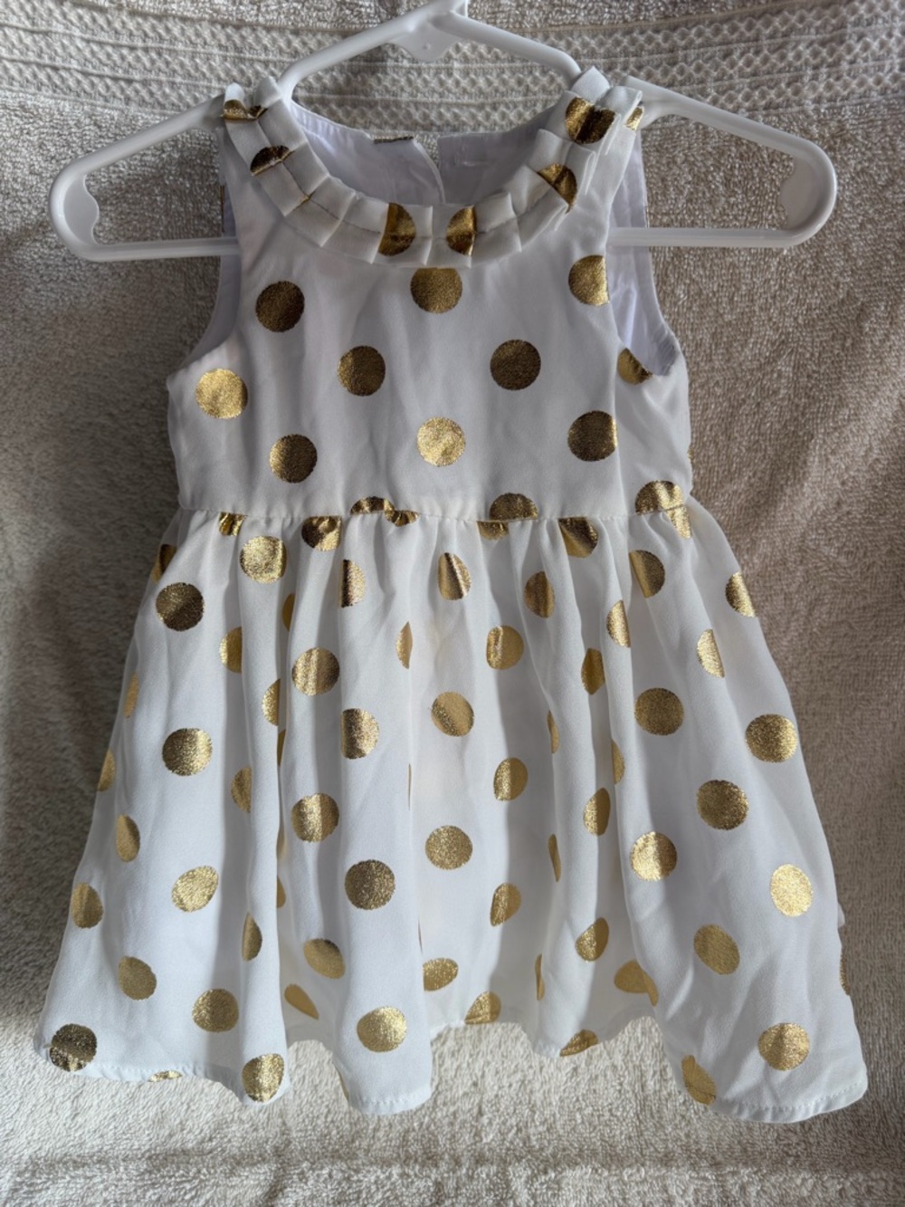 Girls' White Dress with Gold Polka Dots
